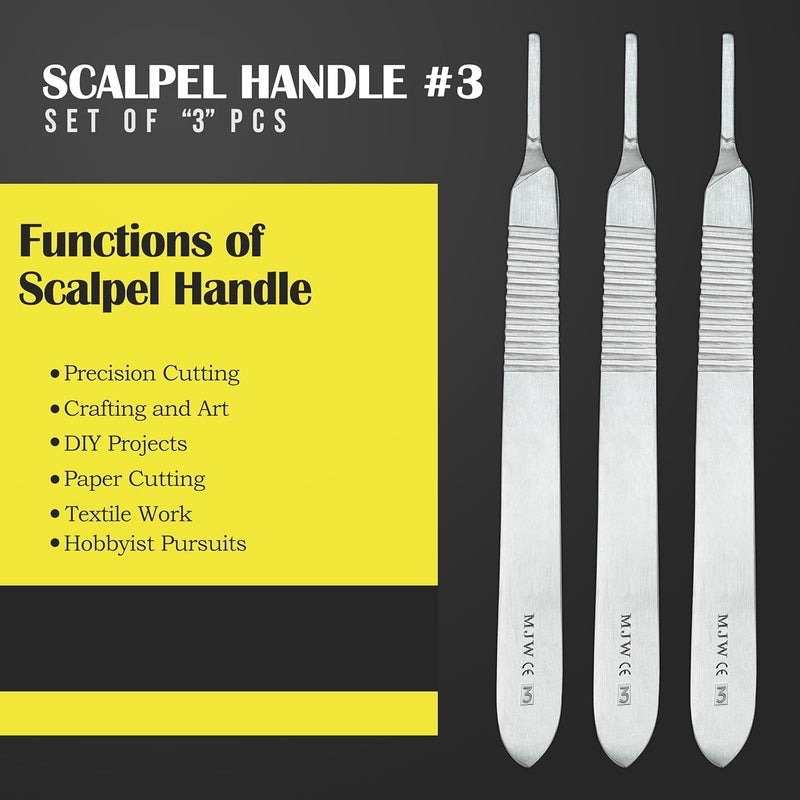 MJW Scalpel Handle No.3 - Set of 3 Pcs Stainless Steel Crafting Handle No.3 Ideal for Wood Art, Card Making, Grafting, Sculpting and Dermaplaning - Image 2